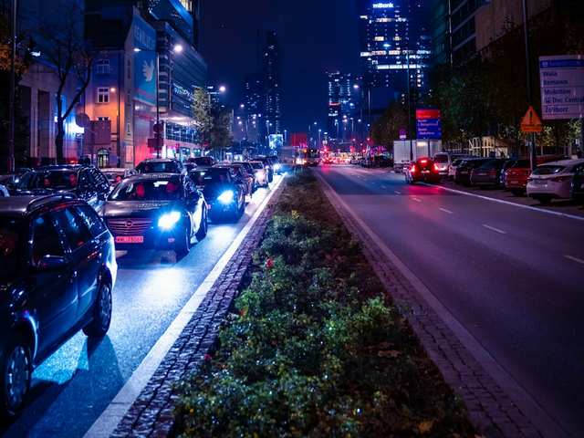 Night traffic on a city avenue, illustrative photo